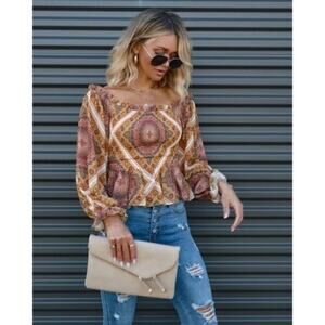 Vici Dawn Smocked Off The Shoulder Top Medium NWOT